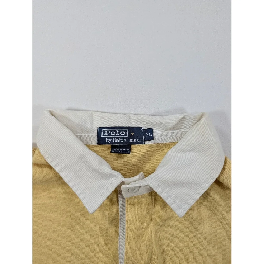 Polo Ralph Lauren Rugby Shirt XL Yellow Navy Blue Striped Long Sleeve Cotton